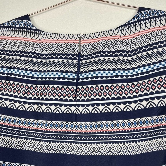 J. Crew Factory Navy Blue & White Geometric Striped 3/4 Sleeve Gallery Dress 14 - Picture 12 of 14